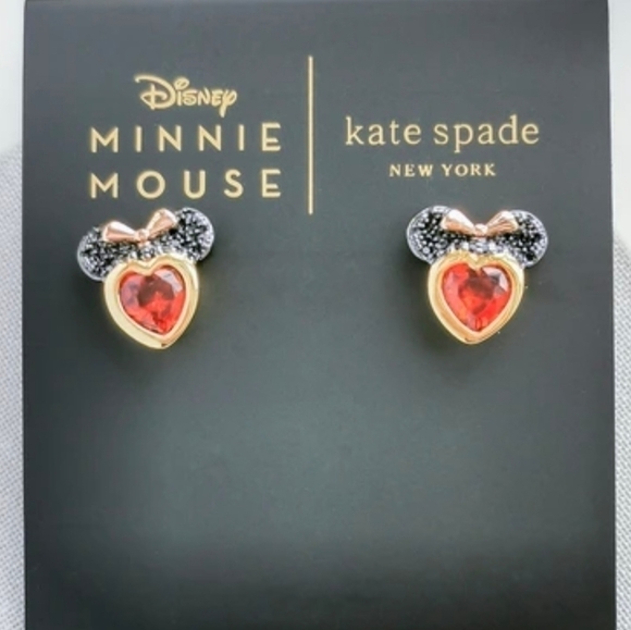 kate spade Jewelry - Kate Spade Disney Minnie Mouse Earrings NWT Heart Shape Red Stone Studs new Ruby